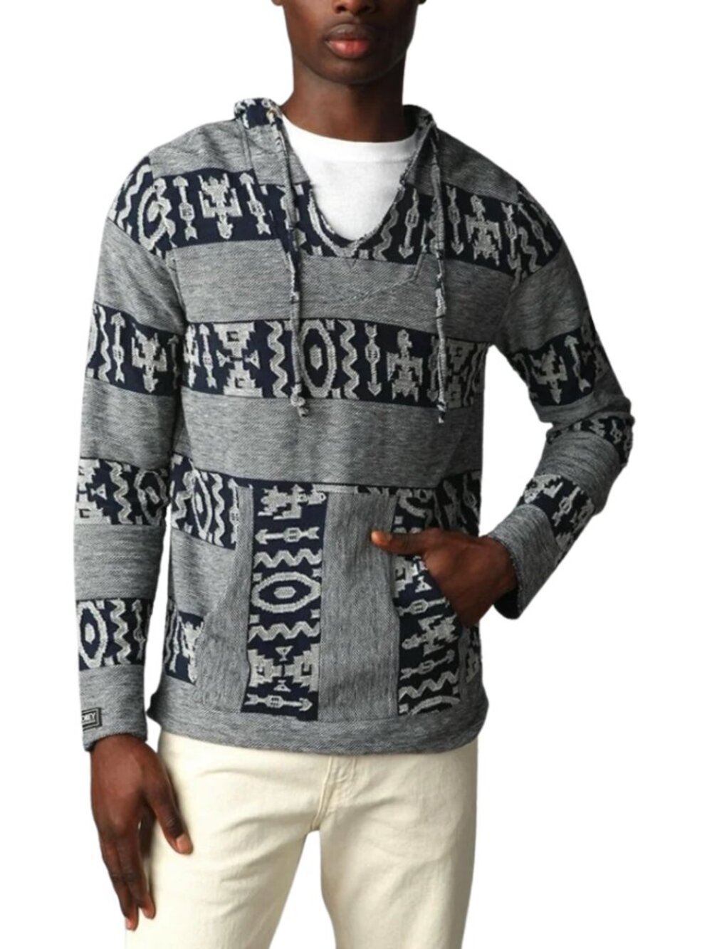 Vintage Obey Hawkwind Baja Tribal Hoodie Sweatshirt Men's XL Blue Knit Pullover